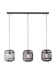 Gallery Home Black 3 Light Linear Pendant Bar Bamboo Imperial Ceiling Light - Image 3 of 3