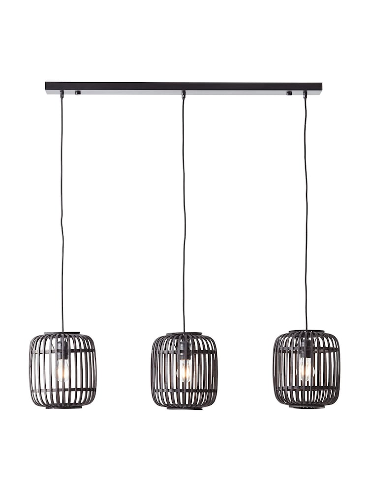 Gallery Home Black 3 Light Linear Pendant Bar Bamboo Imperial Ceiling Light - Image 3 of 3