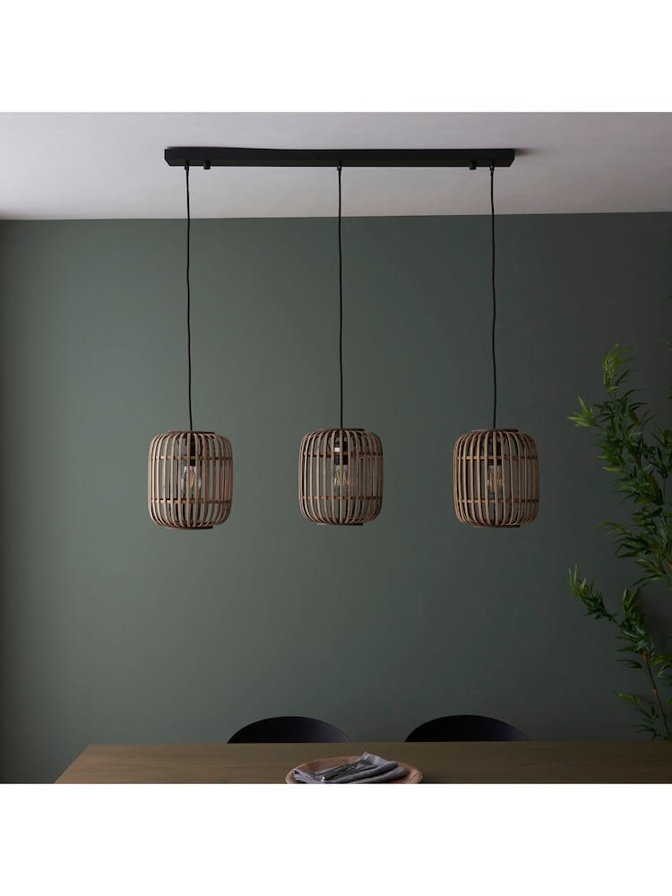 Gallery Home Natural 3 Light Linear Pendant Bar Bamboo Imperial Ceiling Light - Image 2 of 3