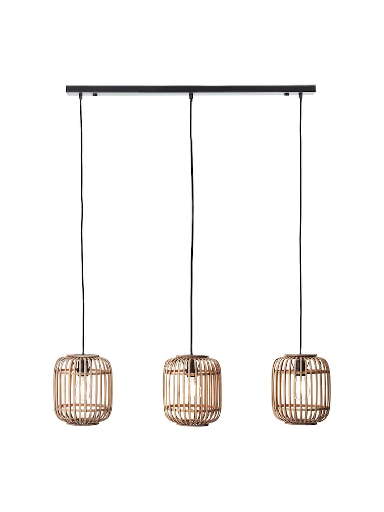 Gallery Home Natural 3 Light Linear Pendant Bar Bamboo Imperial Ceiling Light - Image 3 of 3