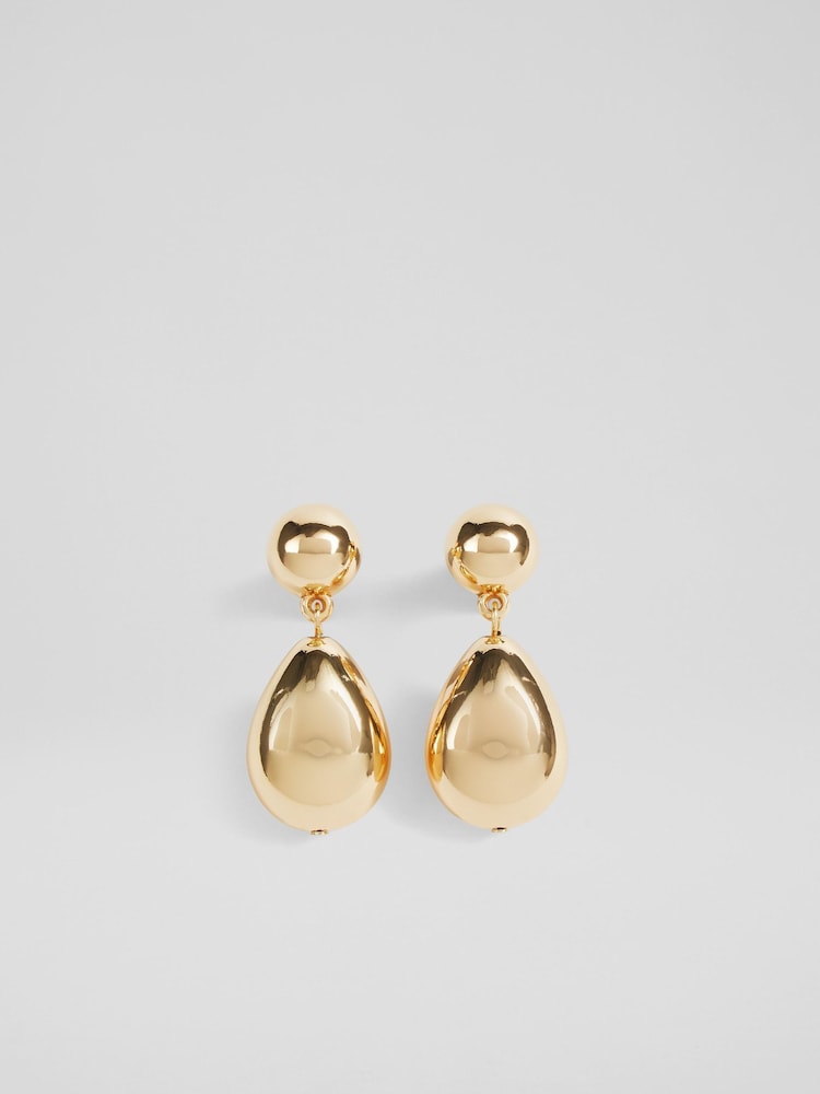 LK Bennett Gold Tone Tilly Double Ball Drop Earrings - Image 1 of 3