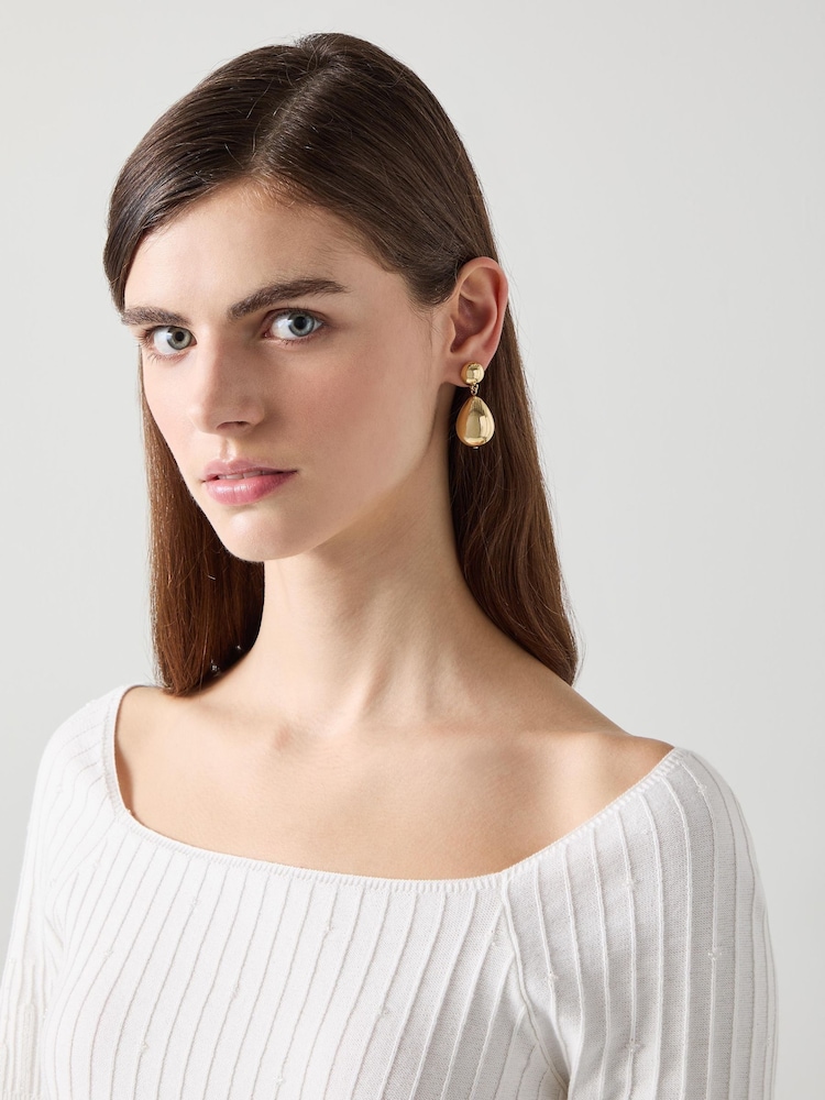 LK Bennett Gold Tone Tilly Double Ball Drop Earrings - Image 3 of 3