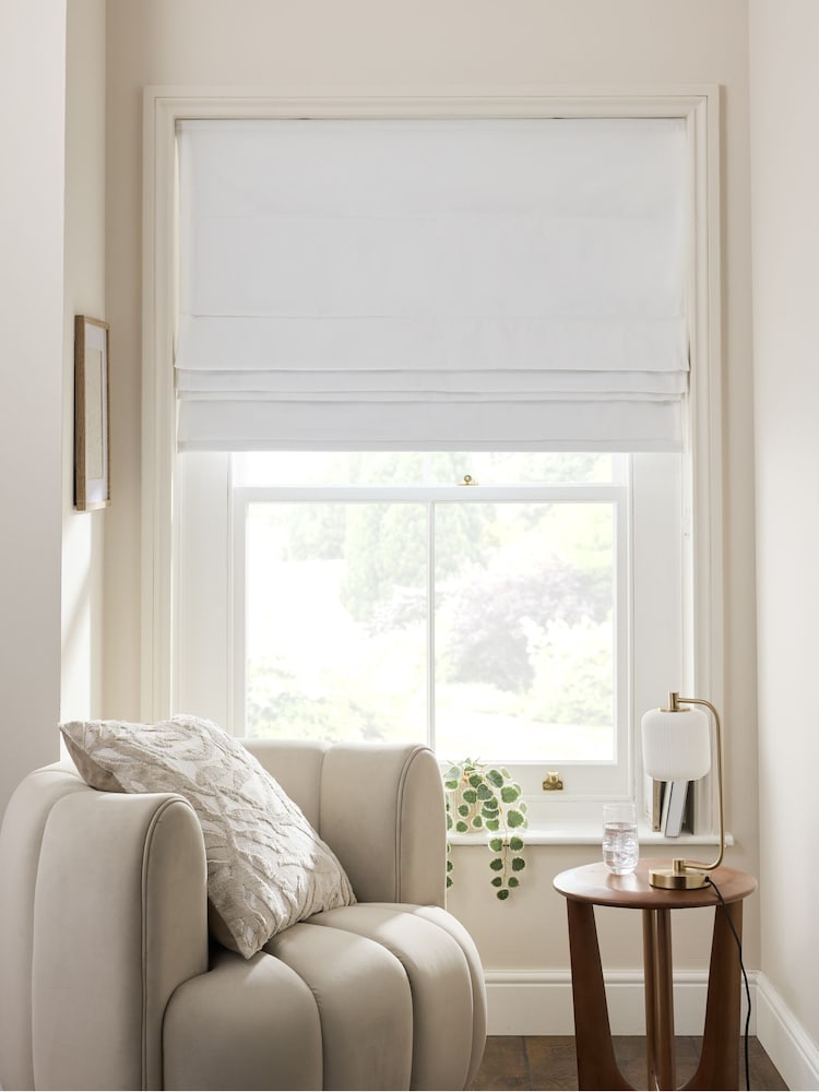 White Ready Made Blackout Cotton Roman Blinds - Image 1 of 8