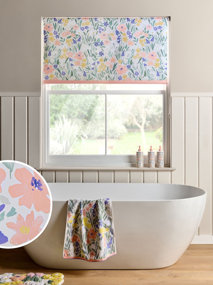 Multi Ready Made Blackout Bathroom Roller Blind Floral Print - Image 1 of 7