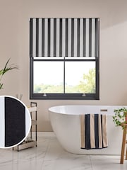 Monochrome Black Ready Made Blackout Roller Blind Stripe Print - Image 1 of 7