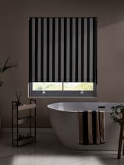 Monochrome Black Ready Made Blackout Roller Blind Stripe Print - Image 3 of 7