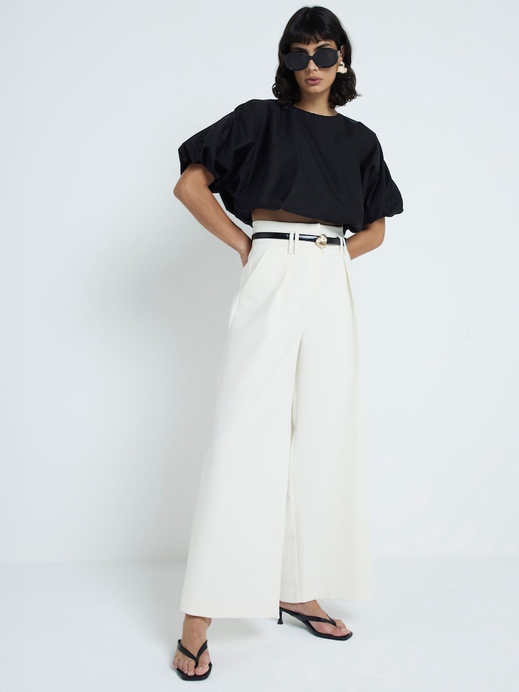 River Island Cream High Waisted Wide Leg Tailored Trousers - Image 1 of 6
