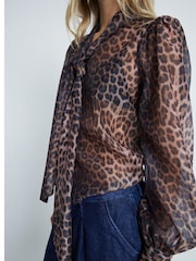 River Island Brown Leopard Print Bow Blouse - Image 3 of 4