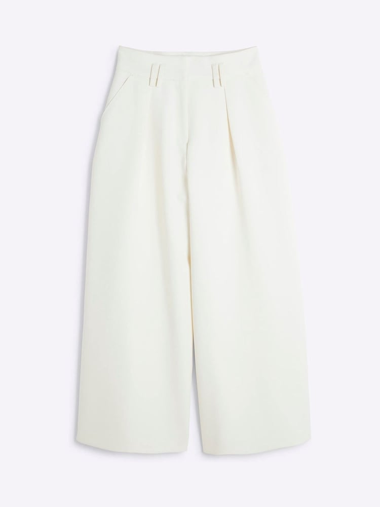 River Island Cream Petite Tailored Wide Leg Trousers - Image 1 of 2