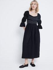 River Island Black Shirred Midi Dress - Image 1 of 4