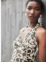 River Island Brown Halter Leopard Maxi Slip Dress - Image 3 of 4