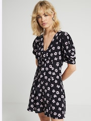 River Island Black Floral Tie Front Mini Dress - Image 2 of 4