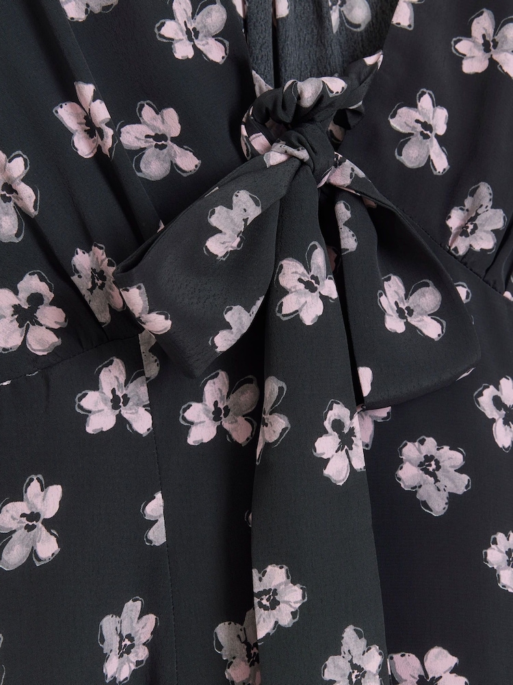 River Island Black Floral Tie Front Mini Dress - Image 4 of 4