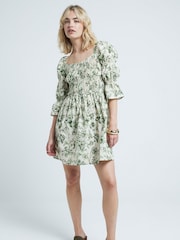 River Island Cream Shirred Mini Dress - Image 1 of 2