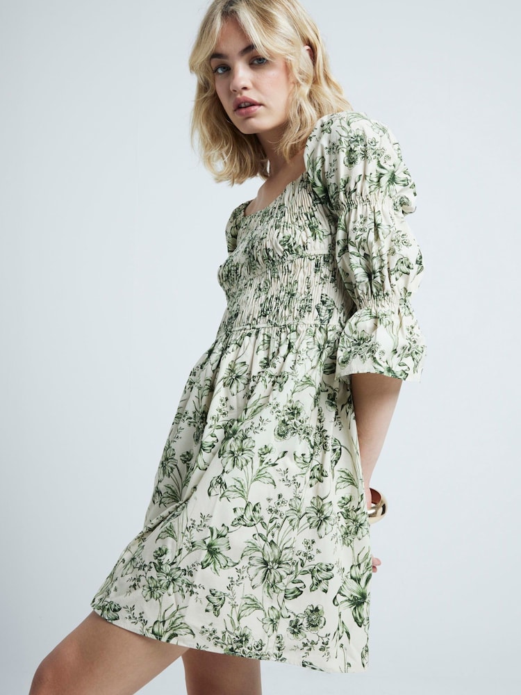 River Island Cream Shirred Mini Dress - Image 2 of 2