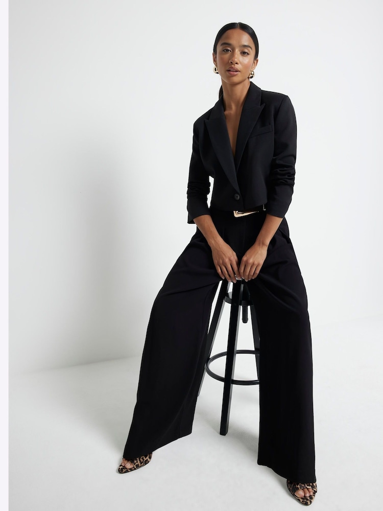 River Island Black Petite Easy Wide Leg Trousers - Image 2 of 5