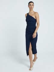 River Island Blue One Shoulder Bodycon Midi Dress - Image 1 of 5