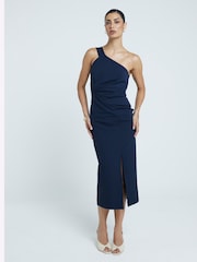 River Island Blue One Shoulder Bodycon Midi Dress - Image 2 of 5