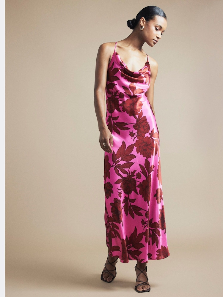 River Island Pink V-Neck Floral Slip Dress - Image 1 of 4 River Island Pink V-Neck Floral Slip Dress - Image 1 of 4