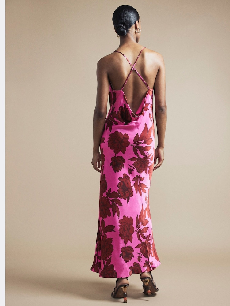 River Island Pink V-Neck Floral Slip Dress - Image 2 of 4 River Island Pink V-Neck Floral Slip Dress - Image 2 of 4
