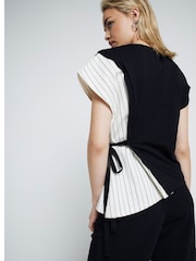 River Island Black Pleated Tie Side 100% Cotton T-Shirt - Image 2 of 6