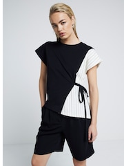 River Island Black Pleated Tie Side 100% Cotton T-Shirt - Image 4 of 6
