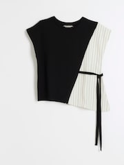 River Island Black Pleated Tie Side 100% Cotton T-Shirt - Image 5 of 6