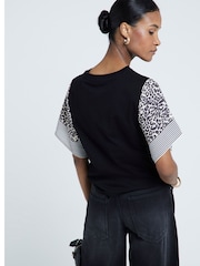 River Island Black Leopard Print Sleeve 100% Cotton T-Shirt - Image 2 of 5