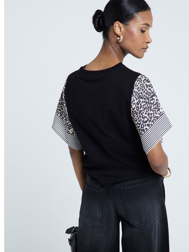 River Island Black Leopard Print Sleeve 100% Cotton T-Shirt - Image 2 of 5