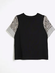 River Island Black Leopard Print Sleeve 100% Cotton T-Shirt - Image 4 of 5