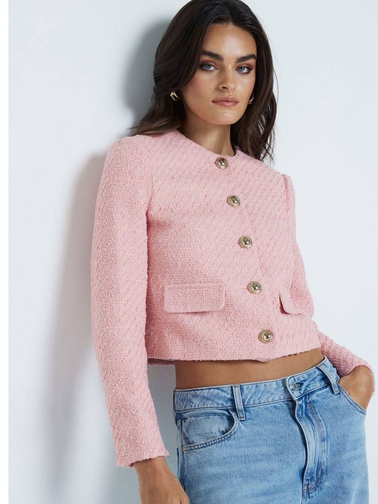 Pink - River Island Boucle Trophy Jacket - Bild 2 von 5 Pink - River Island Boucle Trophy Jacket - Bild 2 von 5