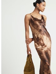 River Island Brown V-Neck Floral Slip Dress - Image 3 of 4