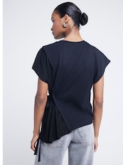 River Island Black Pleated Tie Side Plisse 100% Cotton T-Shirt - Image 2 of 4