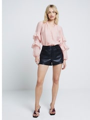 River Island Pink Ruffle Detail Button Shirt - Image 3 of 5
