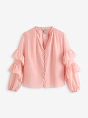 River Island Pink Ruffle Detail Button Shirt - Image 4 of 5