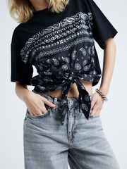 River Island Black Knot Front 100% Cotton T-Shirt - Image 1 of 4