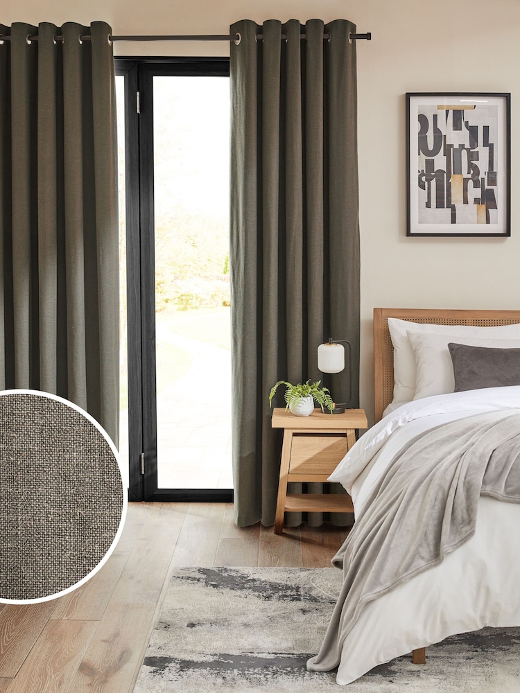 Cortinas con ojales con aspecto de lino - Imagen 1 de 7