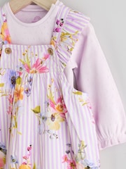 Purple Floral Stripe Long Sleeve Bodysuit & Baby Dungaree Set (0mths-3yrs) - Image 4 of 9