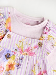 Purple Floral Stripe Long Sleeve Bodysuit & Baby Dungaree Set (0mths-3yrs) - Image 5 of 9