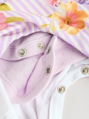 Purple Floral Stripe Long Sleeve Bodysuit & Baby Dungaree Set (0mths-3yrs) - Image 6 of 9