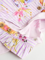 Purple Floral Stripe Long Sleeve Bodysuit & Baby Dungaree Set (0mths-3yrs) - Image 7 of 9