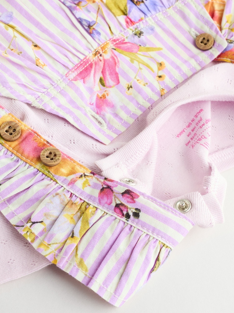 Purple Floral Stripe Long Sleeve Bodysuit & Baby Dungaree Set (0mths-3yrs) - Image 7 of 9