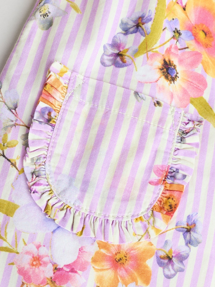 Purple Floral Stripe Long Sleeve Bodysuit & Baby Dungaree Set (0mths-3yrs) - Image 9 of 9