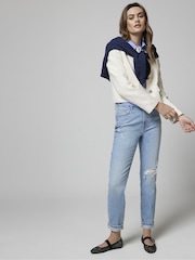 River Island Blue Mom High Rise Bum Sculpt 100% Cotton Jeans - Image 1 of 6