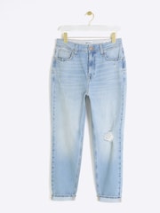 River Island Blue Mom High Rise Bum Sculpt 100% Cotton Jeans - Image 4 of 6