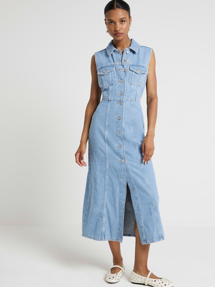 midi denim pinafore dress Cherrick Organic Cotton Denim Pinafore Dress