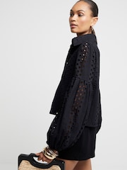 River Island Black Broderie Puff Sleeve Shirt - Image 3 of 4