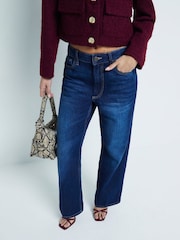 River Island Blue Petite High Waisted Relaxed Straight 100% Cotton Jeans - Image 1 of 6