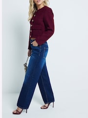 River Island Blue Petite High Waisted Relaxed Straight 100% Cotton Jeans - Image 3 of 6