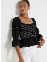 River Island Black Shirred V Detail Top - Image 1 of 5
